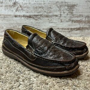 Men's Ostrich Leather Shoes Size 11 Slip On Loafers Brown Veal Lining